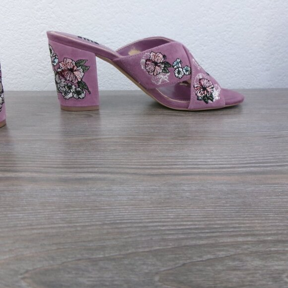 WHBM ZURI Suede Embroidered Chunky Heel Mules Sandals Warm Violet Floral 7.5 - Picture 4 of 14